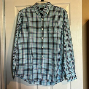 Club Room men’s blue plaid long sleeve button down shirt size small